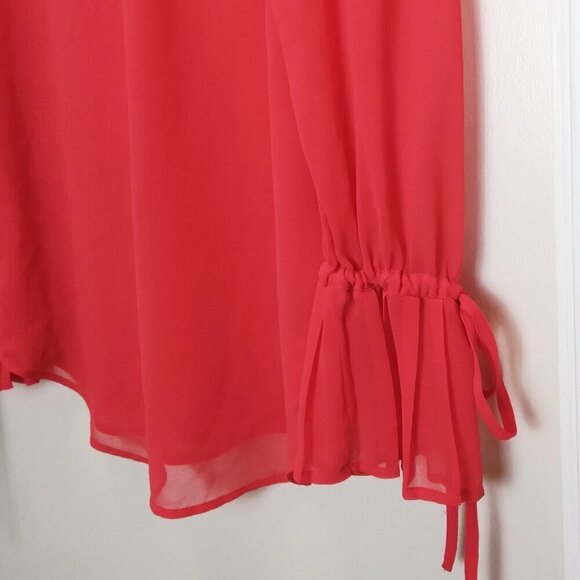 Romantic Red Ruffled Collar Long Sleeve Banded Pleated Cuff Flowy TunicTop SzS - Picture 5 of 11